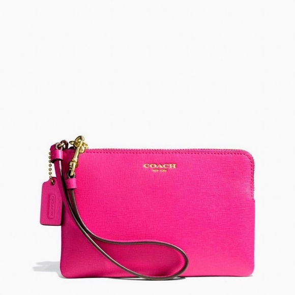 NWT COACH 49377 SAFFIANO LEATHER PINK WRISTLET - Picture 2 of 13
